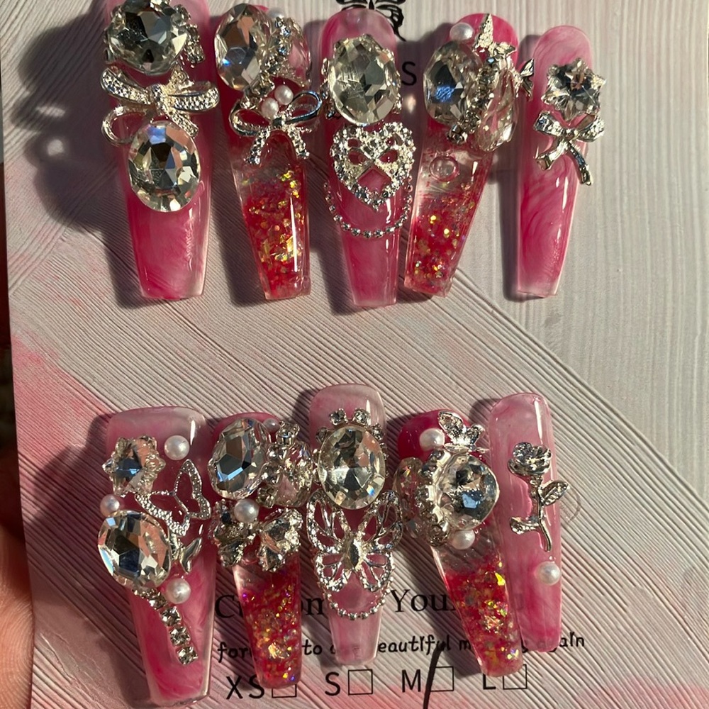 Pink Aquarium Rhinestone Nails